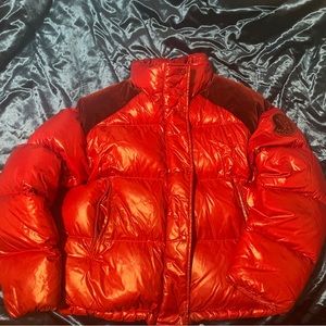 Red Womens Moncler puffer coat